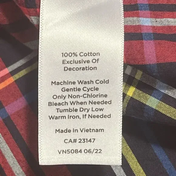 Talbots Velvet Trim Top Red Plaid Long Sleeve Split Neck Womens XL Christmas - Picture 11 of 12